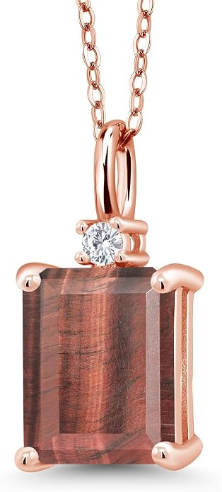 Gem Stone King 925 Sterling Silver Gemstone Birthstone Pendant Necklace for Women | Emerald Cut 10X8MM and Round 2MM | With 18 Inch Chain | Fine Jewelry for Her Mom Wife