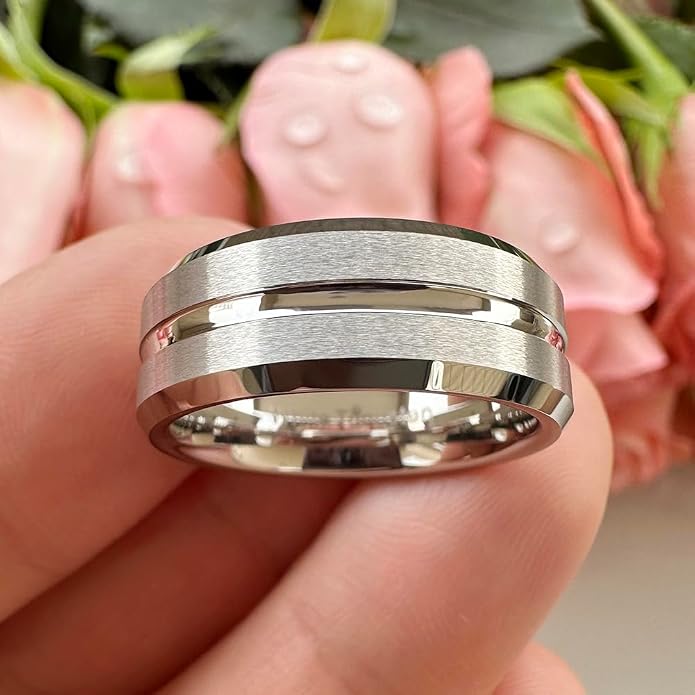 TUTISS 6mm 8mm White Tungsten Rings for Men Women Couple Fashion Jewelry Engagement Wedding Bands Matte Finish Beveled Edges Comfort Fit