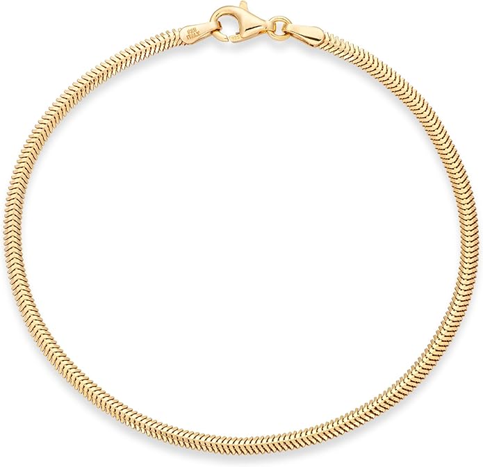 Miabella Italian Solid 925 Sterling Silver, 18K Yellow Gold Plated 2mm Domed Herringbone Snake Chain Link Bracelet for Women Men, Made in Italy