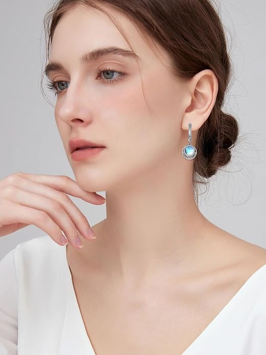 Dorunmo Moonstone Dangle Drop Earrings s925 Sterling Silver Leverback Earrings Filigree Moonstone Jewelry Birthday Gifts for Women