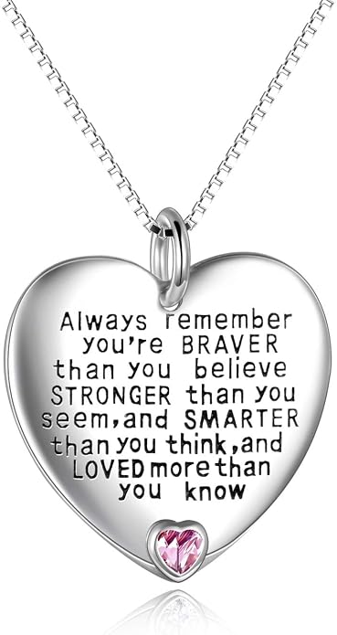YFN Sterling Silver Always Remember You are Braver Than You Believe Jewelry Pendant Necklace Inspirational Gifts