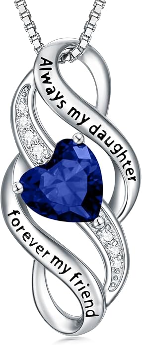 Daughter Necklace 925 Sterling Silver Always My Daughter Forever My Friend Infinity Necklace to Daughter Birthday Gift from Mom with 12 Birthstones
