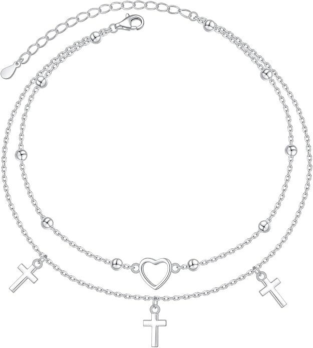 Alphm Anklet for Women S925 Sterling Silver Adjustable Foot Evil Eye Starfish Heart Bead Butterfly Celtic Knot Cross Multilayer Layered Ankle Bracelet Jewelry