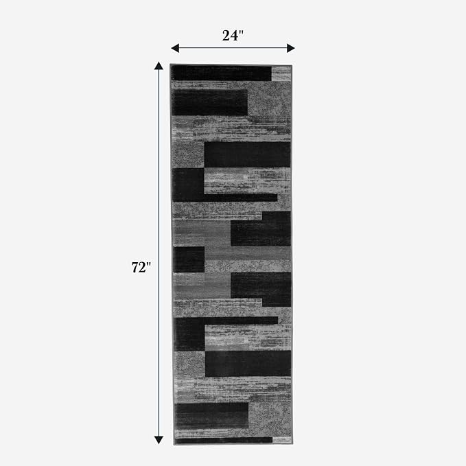 LIANLAM 2x6 Washable Runner Rug for Hallway&Kitchen(2x6,Black&Gray) | Non-Slip Long Carpet with Vintage Checkered Design, Low Pile,Stain Resistant Easy Clean Floor Mat for High Traffic Areas