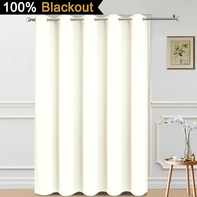 Yakamok Cream 100% Blackout Patio Door Curtain Panels W70 x L84,1 Panel | Noise Reducing Barrier Panel for Sliding Glass Door, 2 Thick Layers Heat Full Light Blocking Patio Door Drapery