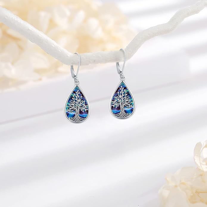 Dangle Earrings Sterling Silver Moonstone/Turquoise/CZ/Crystal Earrings for Women Tree of Life Animal Filigree Leverback Earrings Jewelry Gifts