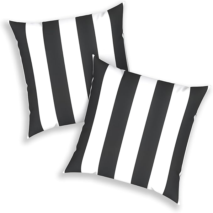 20x20 Inch Pack of 2 Patio Throw Pillow Covers ONLY, Water Repellent Cushion Cases, Square Pillowcases for Outdoor Couch Decoration, Cabana Black