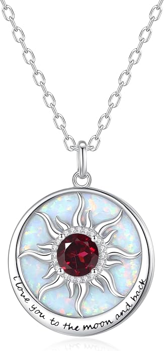 FANCIME Sunflower Necklace with Engraved Messgae 925 Sterling Silver Opal Gemstone Pendant Fine Jewelry Anniversary Birthday Gifts for Women Mom Wife Her, Chain Length 16+2 Inch