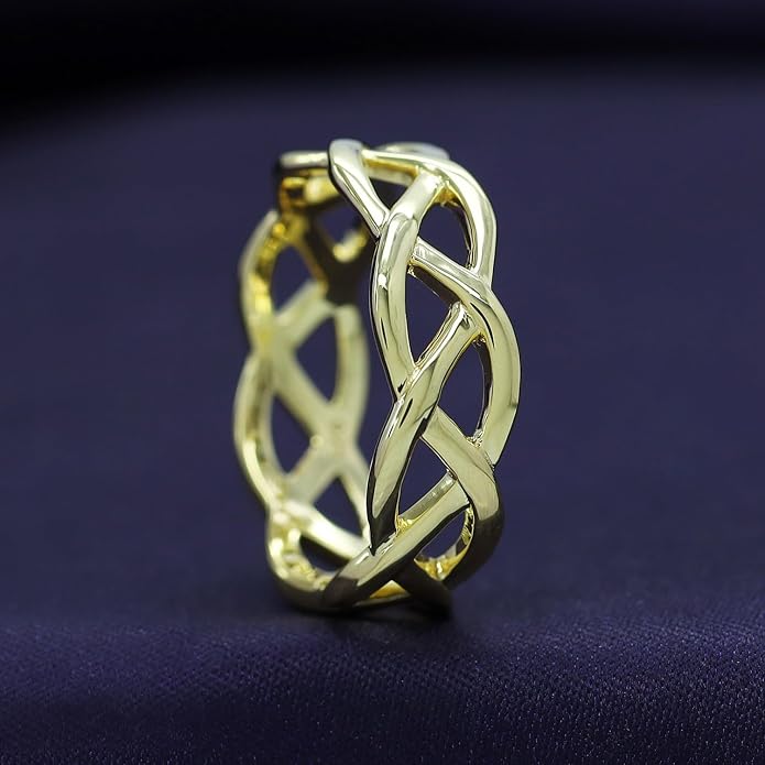 AFFY Celtic Knot Eternity Wedding Band Ring for Women, 14K Gold Plated 925 Sterling Silver, Engagement Promise Ring, Unique Celtic Jewelry Gift