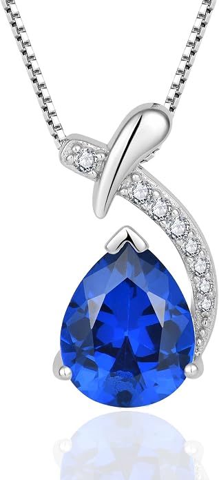 Teardrop Birthstone Necklace for Women,925 Sterling Silver Pear Cut Zircon Gemstone Pendant Necklace for Birthday Engagement Anniversary Wedding Jewelry