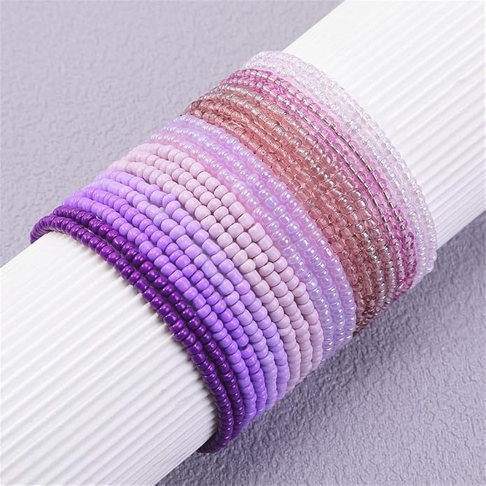 Boho Stackable Seed Beaded Bracelets for Women 18-20Pcs Colorful Handmade Multilayered Rice Bead Bracelet Set Summer Beach Bohemian Jewelry Gift