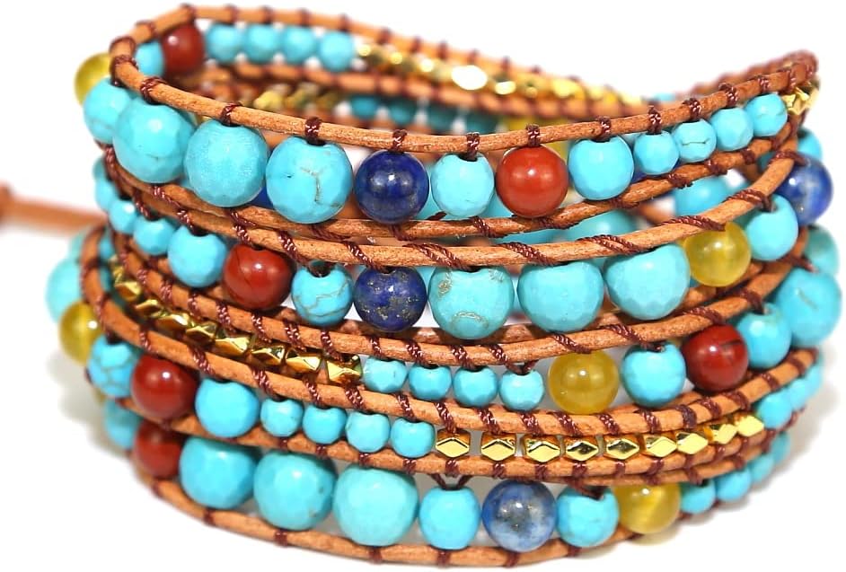 Boho Wrap Bead Bracelet for Women - Handmade Adjustable Natural Stone Beaded Bracelets Yoga Healing Bracelet Bangle Hippie Jewelry