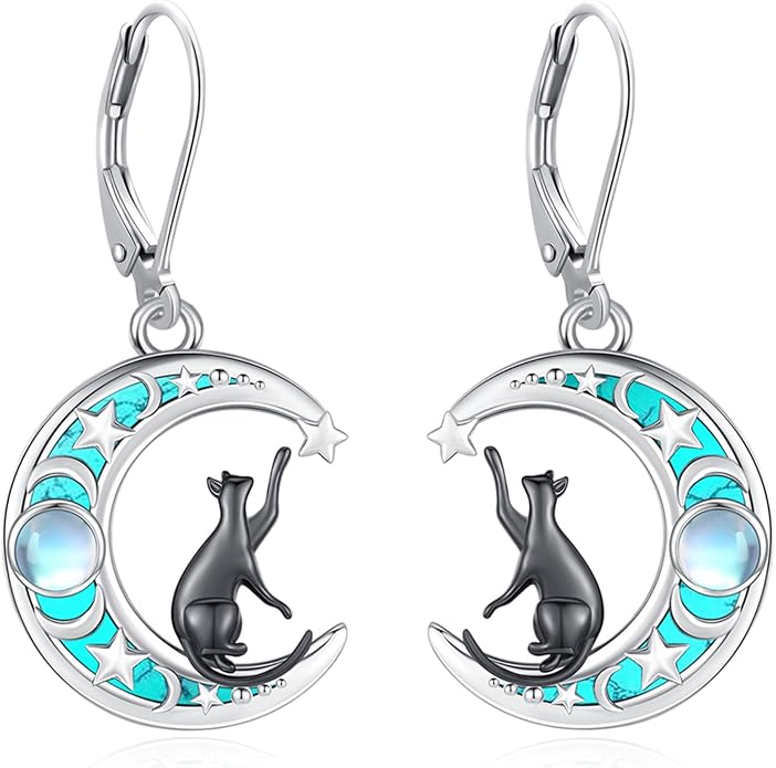 Dangle Earrings Sterling Silver Moonstone/Turquoise/CZ/Crystal Earrings for Women Tree of Life Animal Filigree Leverback Earrings Jewelry Gifts