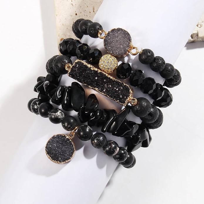 Yomisa 5PCS 6PCS Natural Boho Beaded Bracelets/Bangle for Women Men,Healing Turquoise Jasper Agate Crystal Gemstone Stone Chakra Multilayer Wrap Bohemian Handmade Jewelry Beads Stretch Bracelet Set