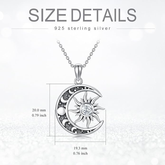 Sun and Moon Necklace 925 Sterling Silver Sun Moon Pendant Gemstone Jewelry Gifts for Women