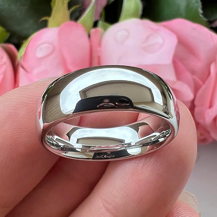 TUTISS 2mm 3mm 4mm 5mm 6mm 7mm 8mm 10mm White Tungsten Rings for Men Women Engagement Wedding Bands Domed Polished Shiny Comfort Fit