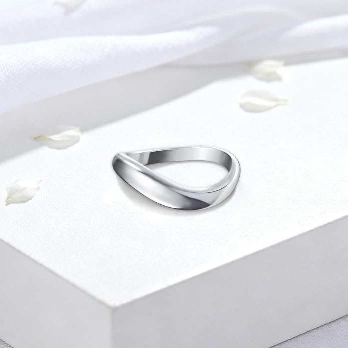 14K White Gold Plated Wedding Bands for Women, 3mm Comfort Fit Dome Polished Plain 925 Sterling Silver Ring, Anniversary Engagement Promise Gift for Her