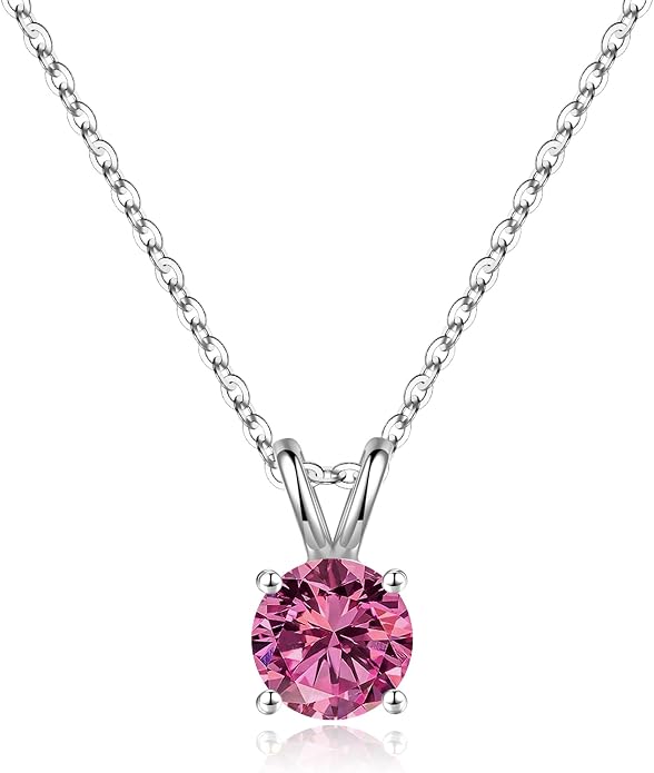 SMILEST Birthstone Necklaces for Women Mom Wife, 1ct Sparkle Round Cut Birthstone Pendant 925 Sterling Silver Necklace Anniversary Birthday Gifts for Women Mom Wife Friend