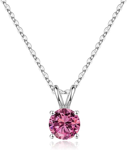 SMILEST Birthstone Necklaces for Women Mom Wife, 1ct Sparkle Round Cut Birthstone Pendant 925 Sterling Silver Necklace Anniversary Birthday Gifts for Women Mom Wife Friend