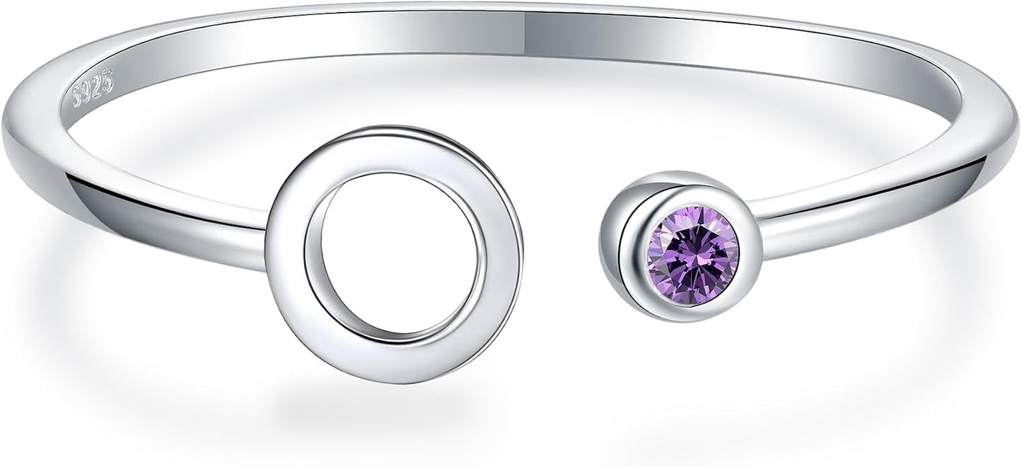 925 Sterling Silver Initial Letter Birthstone Rings for Women Adjustable 1-12 Month Birthstone Alphabet Stacking Ring for Teens Girls Stackable Birthstone Rings Birthday Jewelry Gift for Daughter Mom