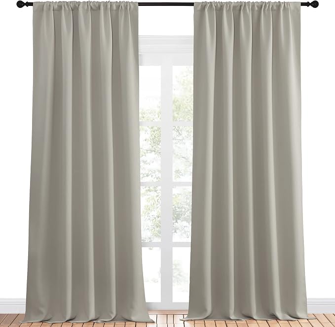 NICETOWN Blackout Curtains for Living Curtains, Room Darkening Window Curtain Panels, Easy-Care Solid Thermal Insulated Draperies/Drapes for Daughter Room (Natural, 2 Panels, 52 by 95)