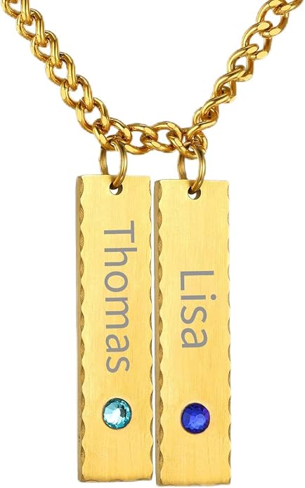 GOLDCHIC JEWELRY Personalized Birthstone Name Necklaces for Men Women, Engraved Family Names Necklace with Birthstone Vertical Bar Necklace, Pendant for Husband/Father/Grandma/Wife Birthday Gifts