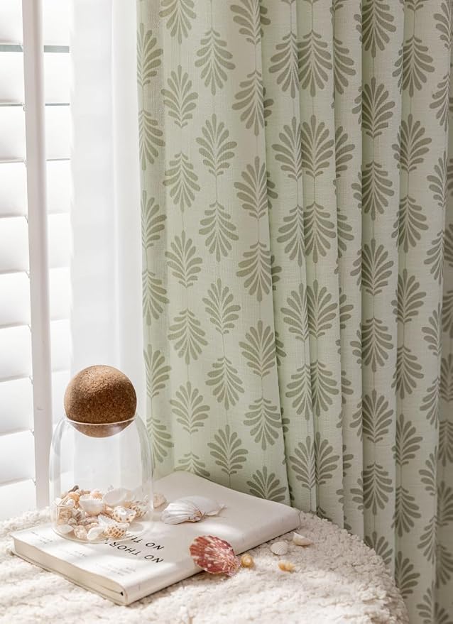 DrapePalette - Linen Blend Pinch Pleated Curtains 96 Inches Long for Living Room, Bedroom, Dining Room, Light Filtering Curtains 2 Panels Set, Modern Floral Printed Design, Pastel Grey, 30" W x 96" L