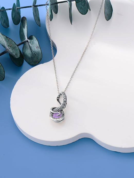 Octopus Tentacles Necklace with Gemston 925 Sterling Silver Octopus Pendant for Women Ocean Jewelry Gift for Women