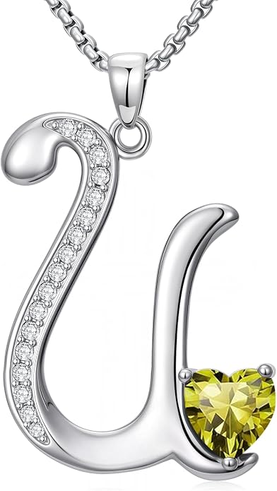 Birthday Gifts for Women Alphabet A to Z Initial Birthstone Pendant Necklaces for Women - 18k White Gold Plated Personalized Name Jewelry Anniversary Graduation Gifts for Wife Her Daughter Girlfriend(with Gift Box)