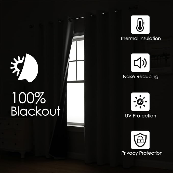 ChrisDowa 100% Blackout Curtains for Bedroom 102 Inches Long 2 Panels Set | 2 Thick Layers, Thermal Insulated, Light Blocking, Grommet, Long Window Drapes, for Living Room, Aqua, 52 x 102 Inch