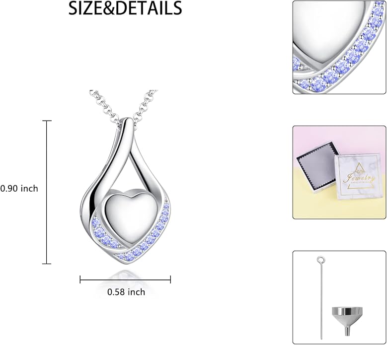 Cremation Jewelry 925 Sterling Silver Teardrop Urn Necklace for Ashes Heart Shape Memorial Keepsake Pendant for Human Ashes for Women Gift