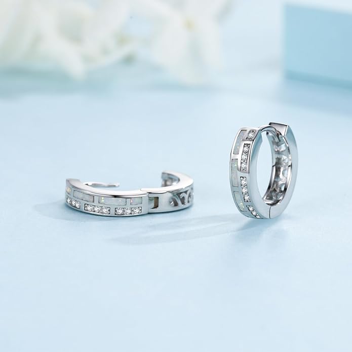 MEDWISE Mothers Day Gifts for Mom Multi Colored Opal Hoop Earrings for Women 925 Sterling Silver Huggie Hoop Earrings Jewelry Gift for Women Daughter Wife Mom Friends