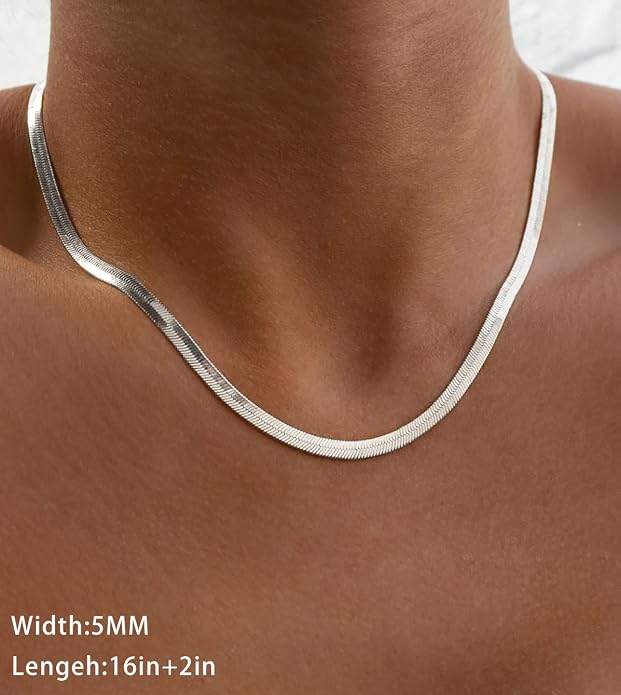 DEARMAY 14K Gold Plated Herringbone Necklaces for Women, Dainty Gold Snake Choker Chain Non Tarnish Trendy Simple Thin & Chunky Options Neckalce 1.5/3/5/6/8mm Chain Jewelry for Gifts