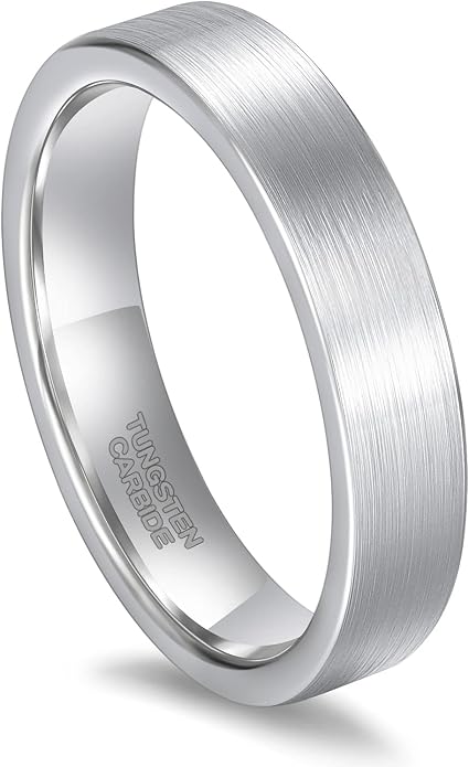 Greenpod 4mm 6mm Tungsten Carbide Ring for Men Women Beveled Edge Brushed Silver/Black/24K Gold Plated Wedding Band Comfort Fit Size 4-13