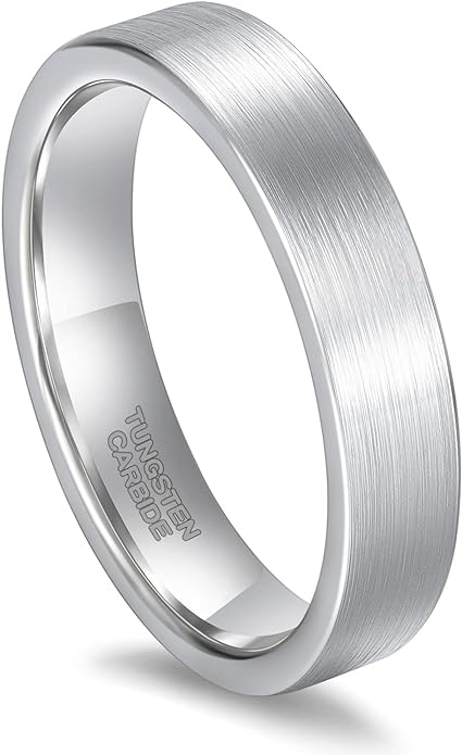 Greenpod 4mm 6mm Tungsten Carbide Ring for Men Women Beveled Edge Brushed Silver/Black/24K Gold Plated Wedding Band Comfort Fit Size 4-13