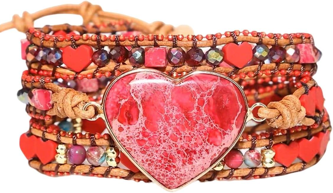 Women Wrap Bracelet Boho Natural Jasper Crystal Stone Beads Strand Bracelets