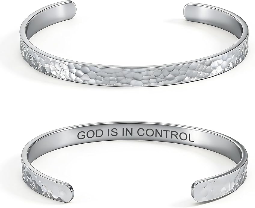 Inspirational Bible Verse Cuff Bracelet for Women, 18K Gold Plated Hammered Bangle, Christian Faith Jewelry Gift, Adjustable Non Tarnish