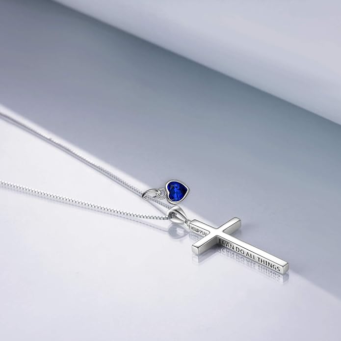 POPLYKE Cross Necklace 925 Sterling Silver Philippians 4:13 I Can Do All The Things Inspirational Necklace Gifts for Women Men 20+2''