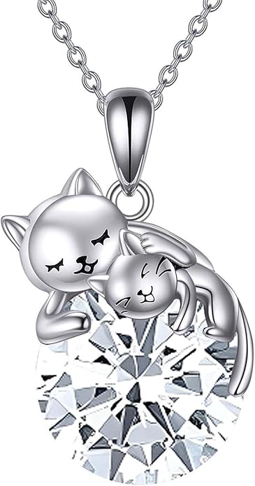 Cat Necklace Sterling Silver Cat Zircon Pendant Gothic Jewelry for Women Animal Lovers Gifts