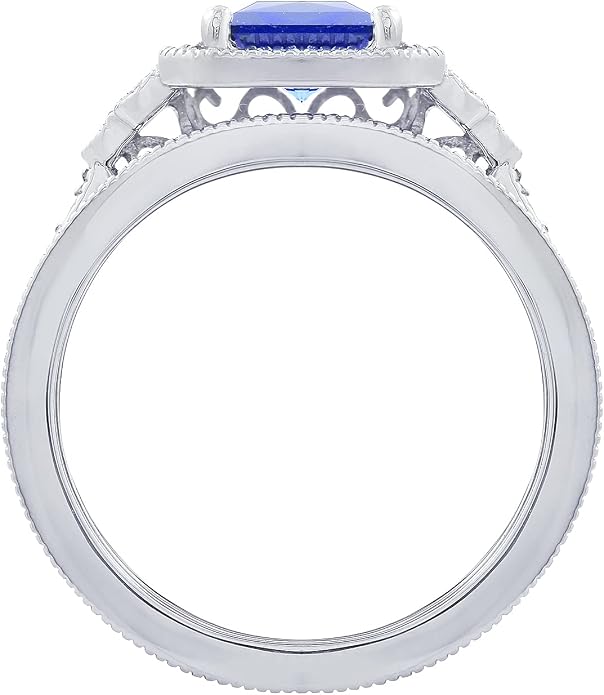 Amazon Essentials Platinum or Gold Plated Sterling Silver Antique Ring set with Asscher-Cut Infinite Elements Cubic Zirconia