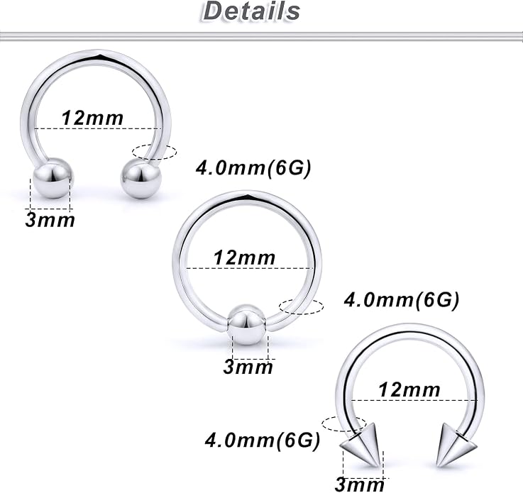 00G 0G 2G 4G 6G 8G 10G 12G 14G 16G Septum Rings Silver Black Surgical Steel Heavy Gauges Earrings Stretching kit Eyebrow Lip Septm Nose Rings Helix Tragus Daith Rook Earrings Hoops 10mm-19mm