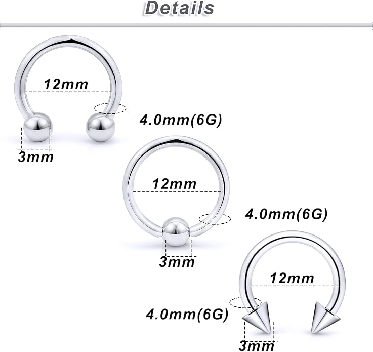 00G 0G 2G 4G 6G 8G 10G 12G 14G 16G Septum Rings Silver Black Surgical Steel Heavy Gauges Earrings Stretching kit Eyebrow Lip Septm Nose Rings Helix Tragus Daith Rook Earrings Hoops 10mm-19mm