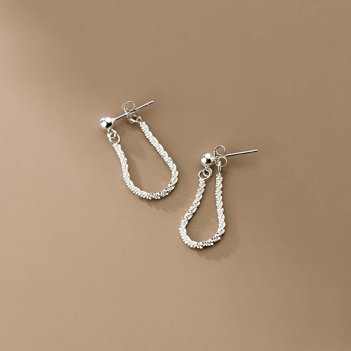 925 Sterling Silver Tassel Chain Dangle Earrings for Women Sparkling Long Fringe Dangle Drop Earrings Bling Line Minimalist Wedding Studs Earring Jewelry Birthday Christmas Gifts for Her