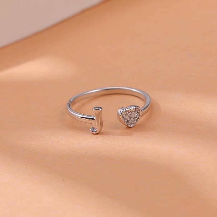 LOVECOM Initial Heart Rings for Women 925 Sterling Silver Gold Adjustable Letter Name Ring Non Tarnish Trendy Stuff Alphabet Letter CZ Stackable Ring Jewelry Gifts for Mom Daughter Sister
