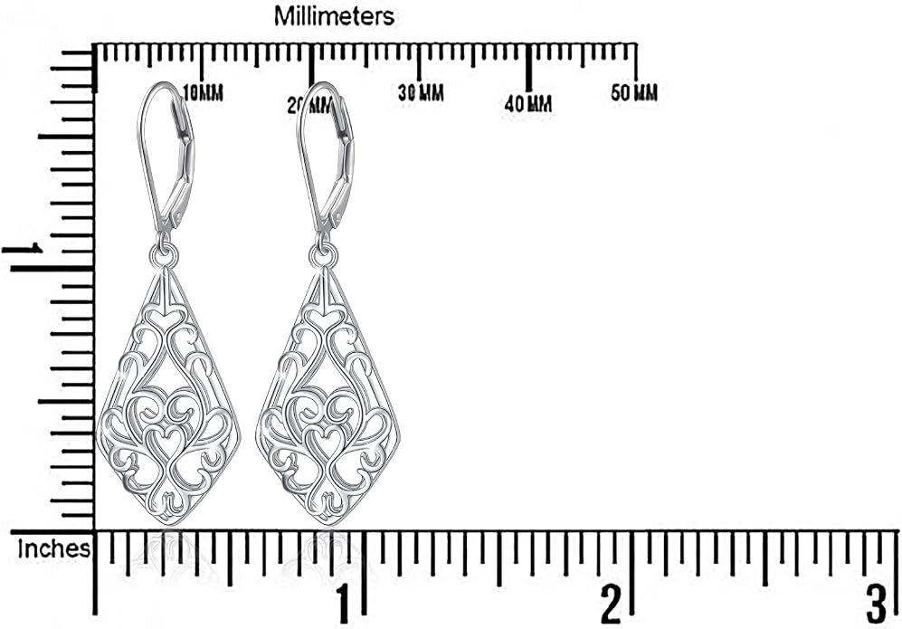 Sterling Silver Leverback Dangle Earrings for Women Teardrop Filigree 14K Gold Plated Dangly Earrings Mother’s Day Gift