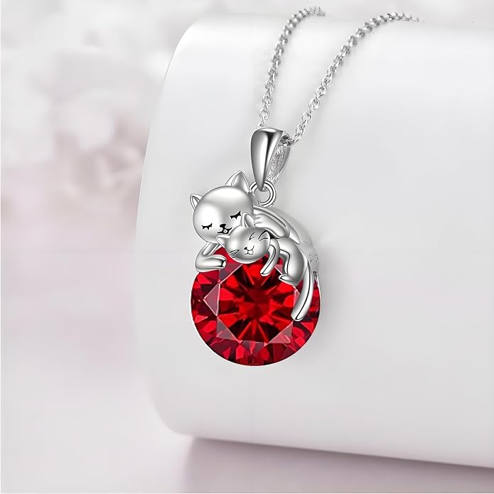 Cat Necklace Sterling Silver Cat Zircon Pendant Gothic Jewelry for Women Animal Lovers Gifts