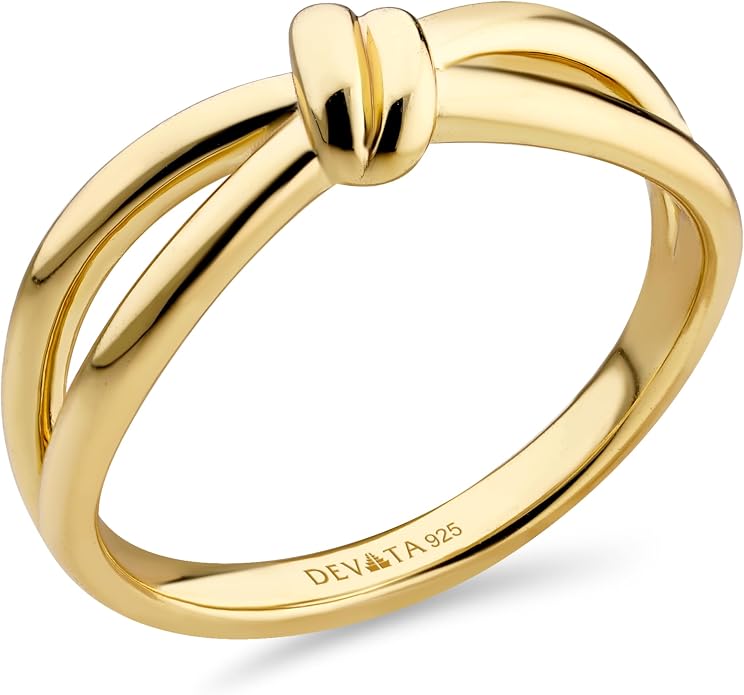 DEVATA Gold or Rhodium Plated Sterling Silver 925 – Eternity, Band Ring for Women – Heart, Knot, Clover, Infinity, Mariner, Cable, Curb, Cuban, Figaro, Daisy, Rope, Ribbed, Dome