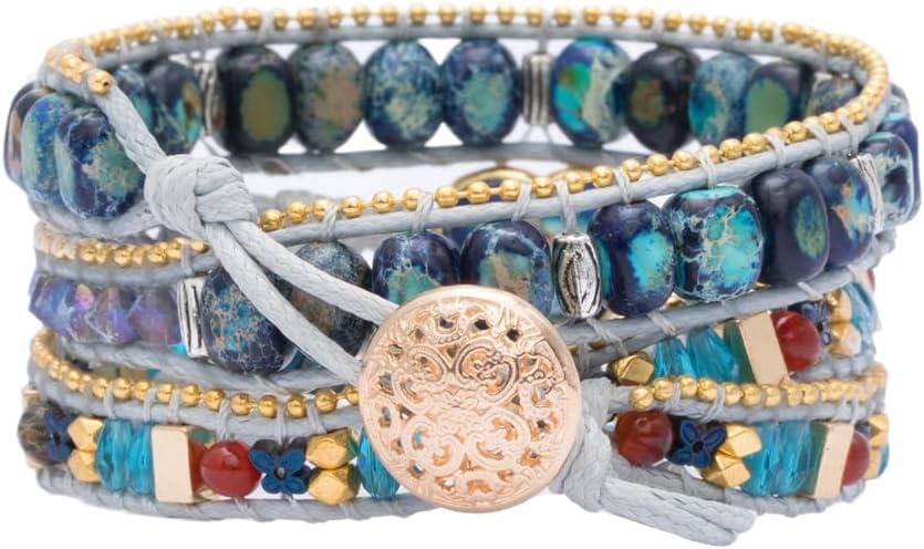 YGLINE Natural Stone Bracelet 3 Wraps Bracelet Handmade Boho Bracelet for Women Bracelet