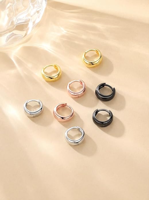 Bestyle Gold Huggies Earrings for Women Hypoallergenic 925 Sterling Silver Post Huggie Hoop Earrings Thick Lightweight Small Hoop Earrings 8/10/12/14mm