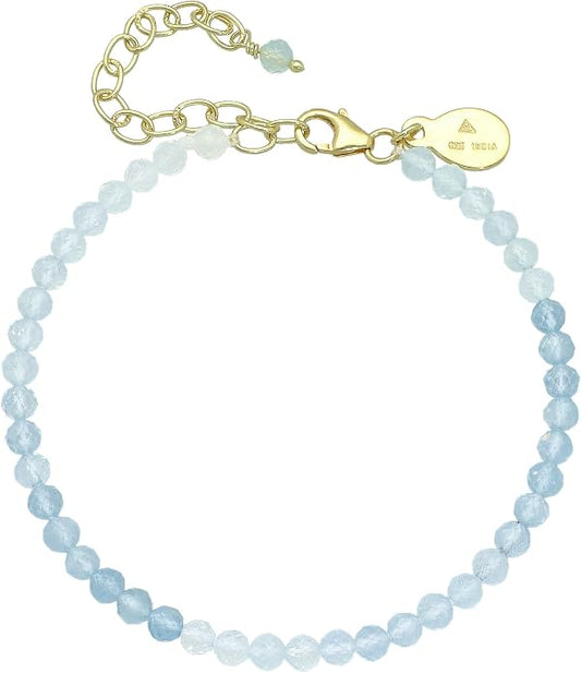 Faceted Bracelet for Women, Certified 925 Sterling Silver with 18K Gold Vermeil Healing Crystal Bracelets for Women - Crystals and Healing Stone Bracelet Women Jewelry for Gift